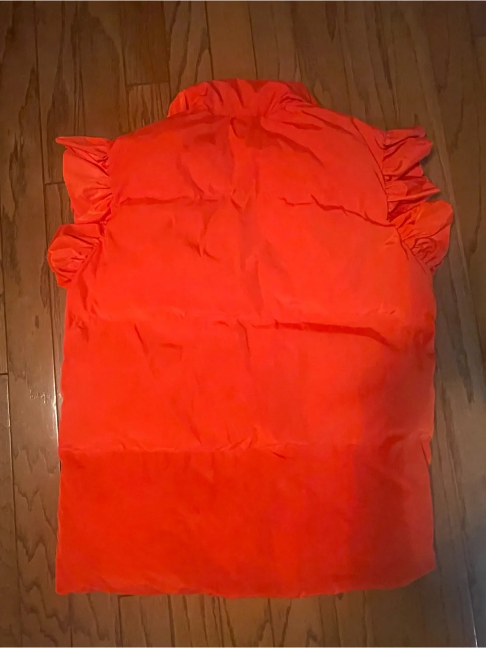 BUCKET LIST Orange Ruffle Puffer Vest - Size L - Picture 2 of 5